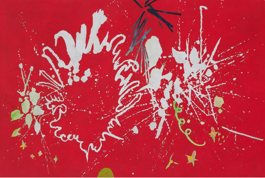 Kim Sundoo   Radiant Fireworks   2014   Ink and color powder on rice paper collage   90x135cm