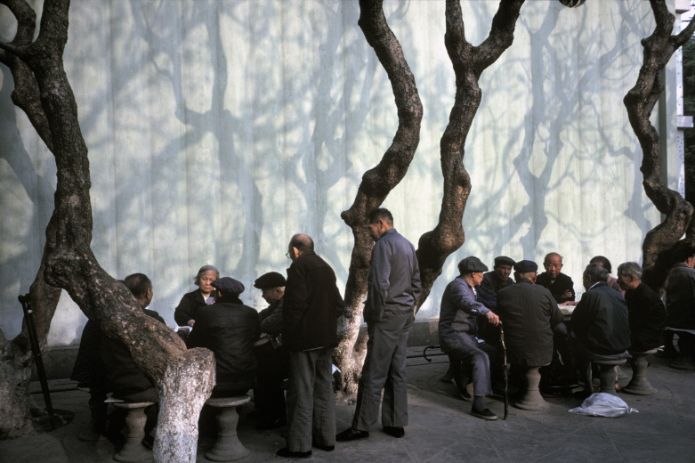 Card playing, Guangzhou, Guangdong, CHINA, 1983, Dye-transfer, 14 5/16x22 inches