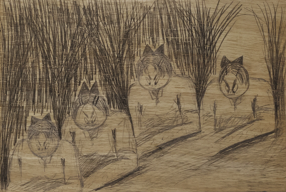 SHIN Min, Workers, 2019, Pencil on wood panel, 20x29cm