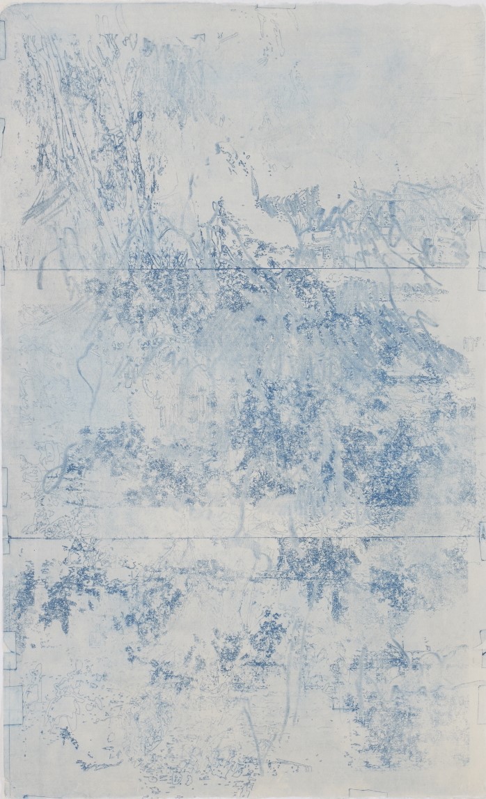 정상곤, Minuscape_Blue, 2016, Drypoint on Korean paper, 90x60cm