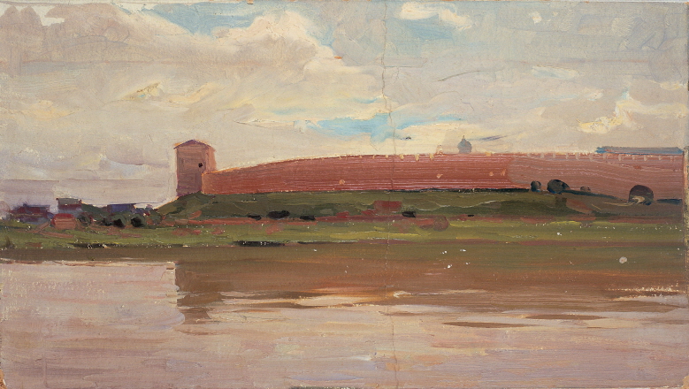 Novgorod Castle (Etude), 1958, Oil on panel, 28×50cm