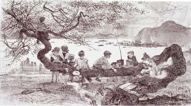 First-graders in Nakhodka, 1966, Etching, 38×69cm