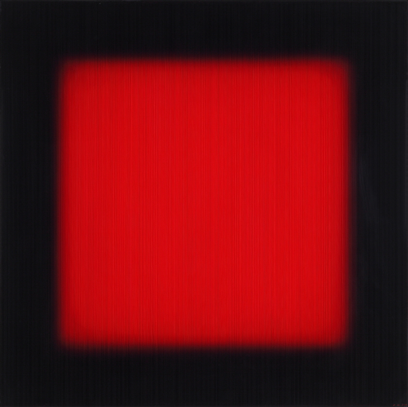 Percy the Red, 2017, Acrylic on epoxy resin, wooden frame, 112x112x6.5cm