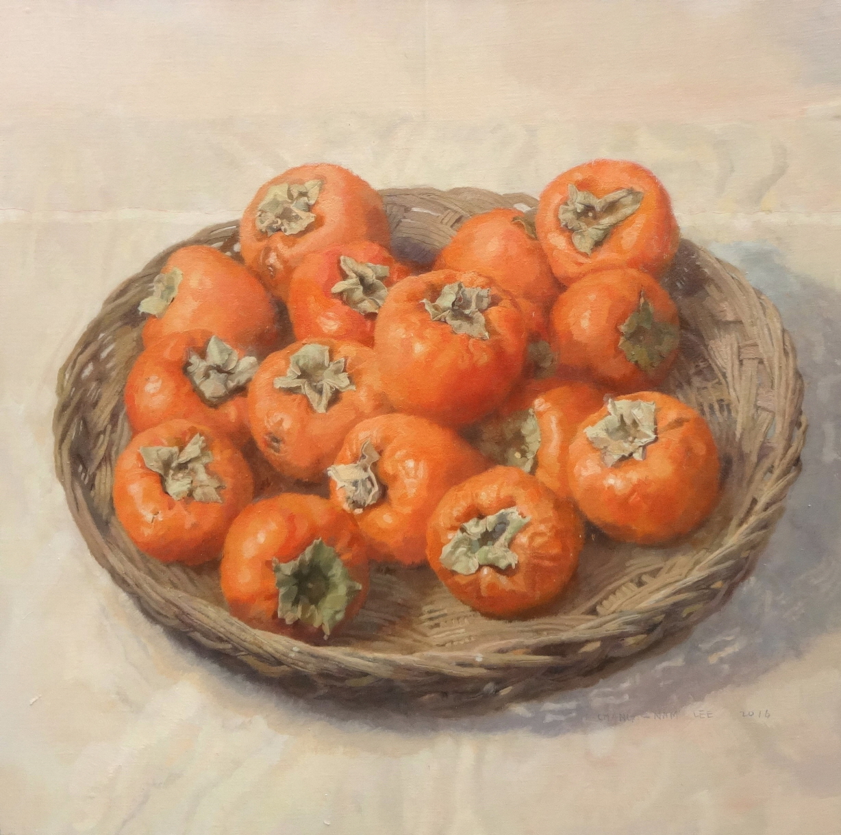 이창남, Persimmons in a Basket, 2016, Oil on canvas, 65.5x65.5cm