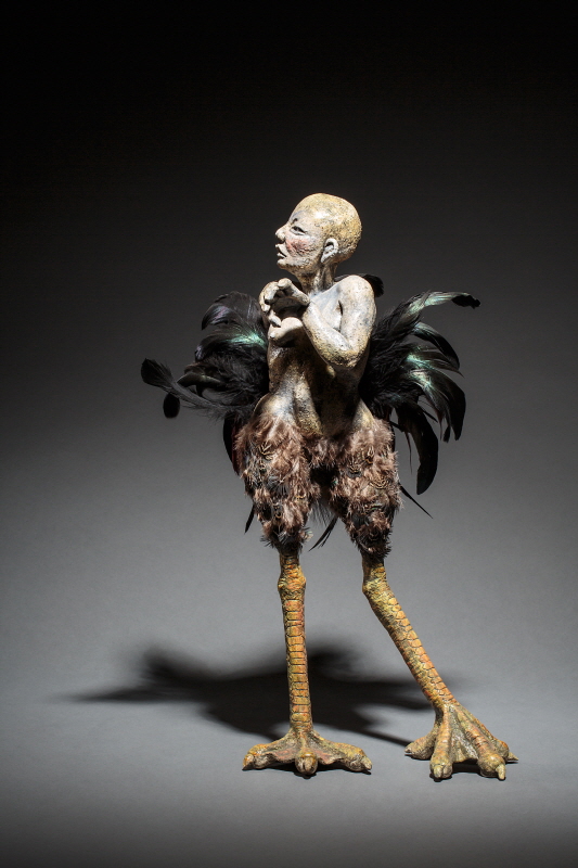 Siren (1), 2013, ceramics, feather, 35 x 25 x 48(h)cm