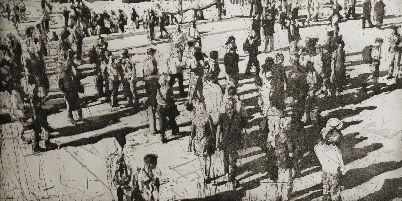 강정헌, Walking People (Where are we coming from Where are we going to), 2015, Aquatint, 30x60cm