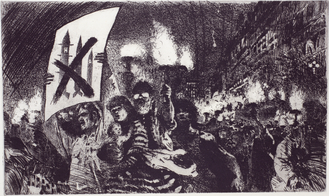 Protest March, 1982, Etching, 24.5×41cm