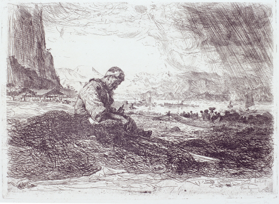 North Korean Fisherman, 1958, Etching, 36×49.8cm