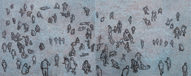 People in the Square, 2018, Acrylic on canvas, 130.3x162.1cm x2