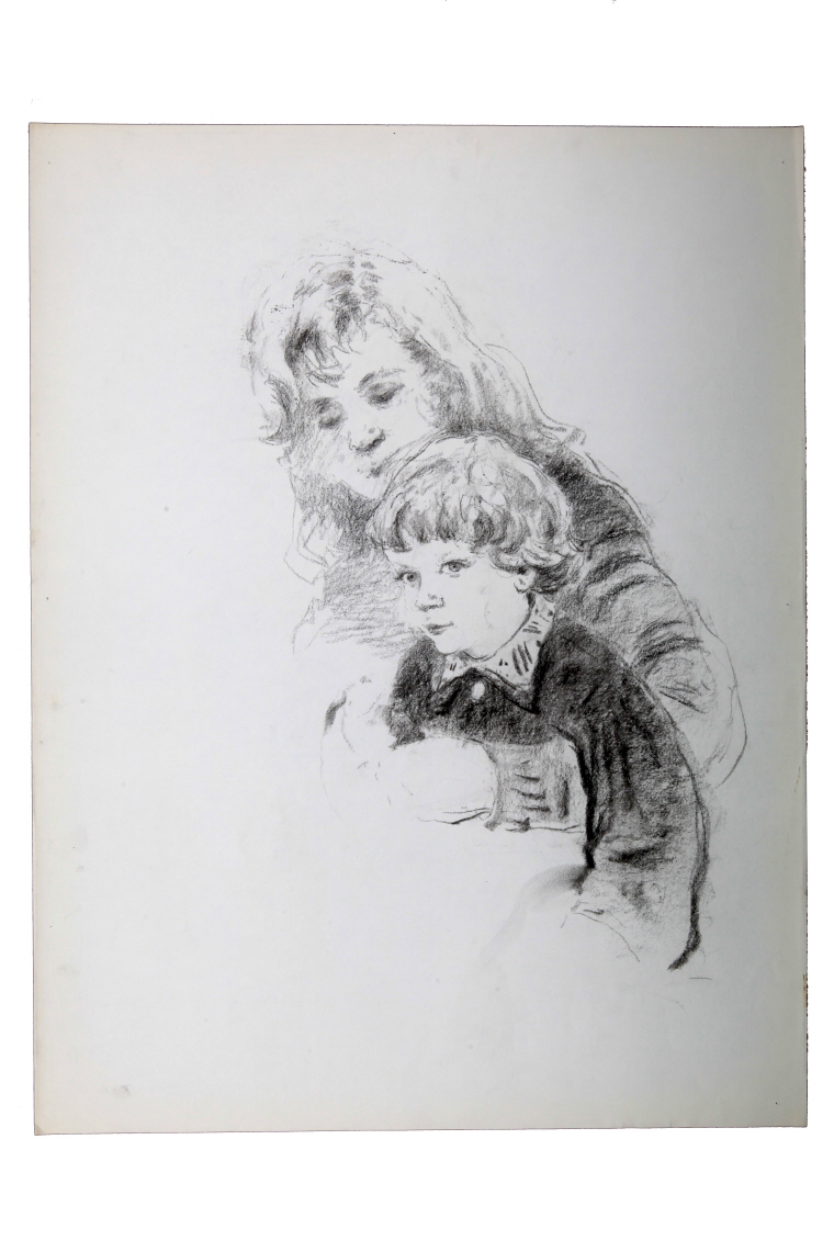 Woman Holding a Girl in Her Arms, 1983, Charcoal on paper, 63.5×49cm