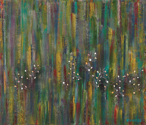 Colors of the Wind, Colors of the Tree, 2018, Ottchil (Korean lacquer), hemp cloth, mother-of-pearl, brass on wood, 60x70cm