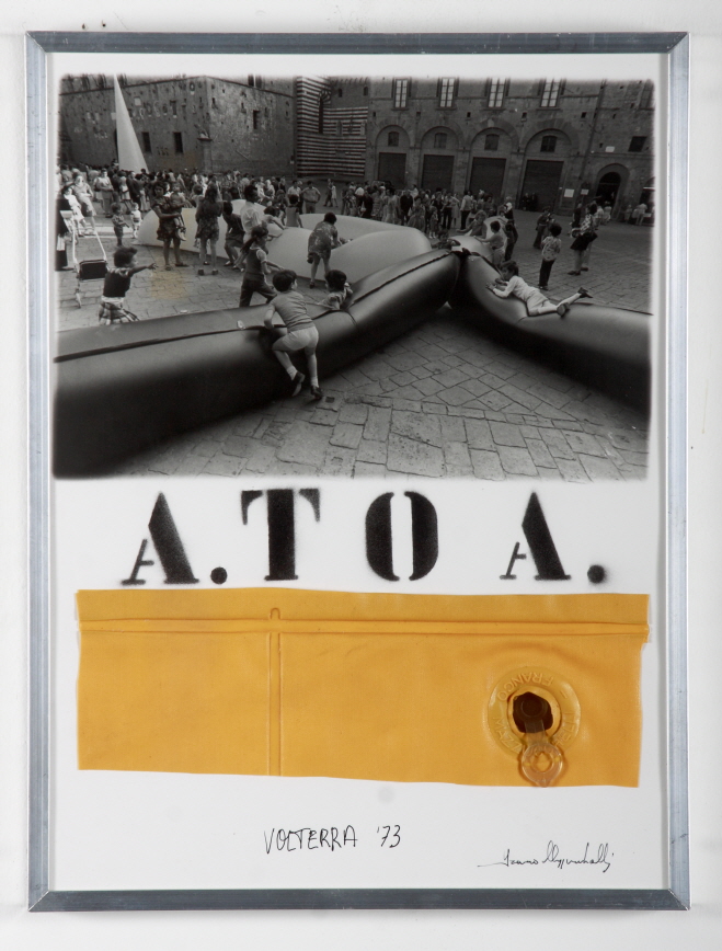 A. to A. (Priori Square, Volterra, 1973), Late 1970s, Felt-tip pen, paint and PVC from the original inflatable artwork on photographic paper, 40x30x3cm