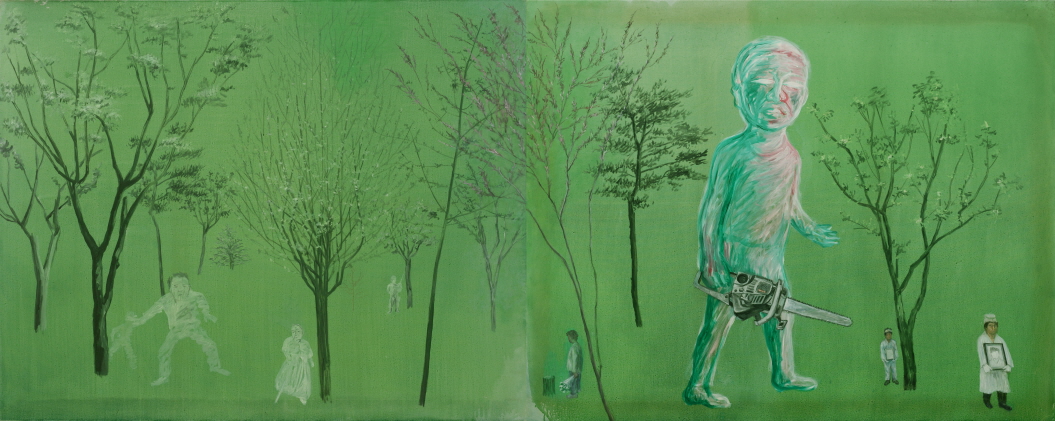 Anxiety at Woodland Burial, 2006, Acrylic, oil on canvas, 130.3x162.1cm x2