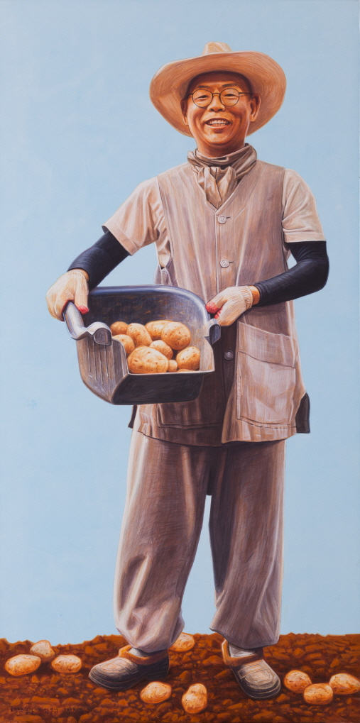 Haenam Farmer_Buddhist Monk Beobin, 2018, Acrylic on Hanji, 130x65cm