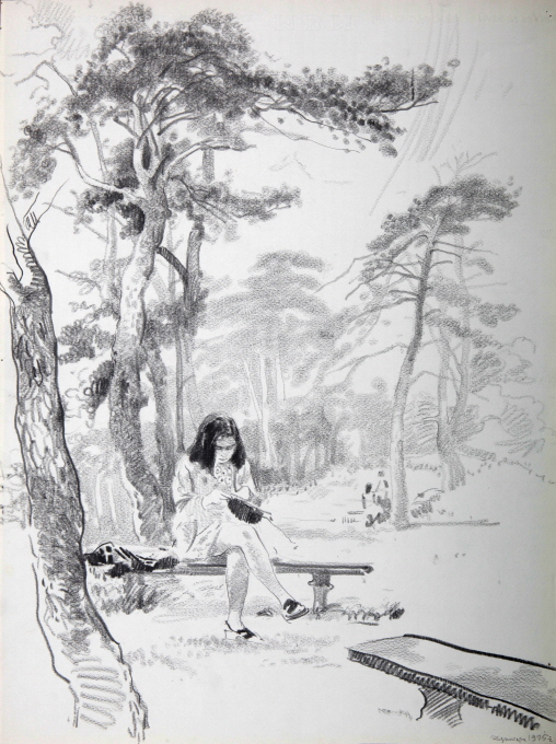 At Dzintari Park, 1975, Pencil on paper, 64×47.5cm