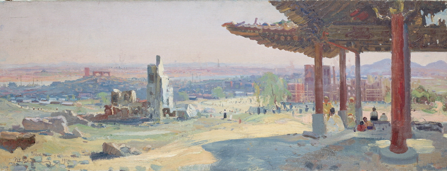 A Pavilion in Pyongyang, 1954, Oil on canvas, 36.5×94cm