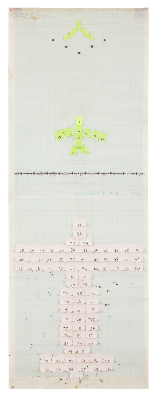 The Twenty-First Century Human Society 51580, 1998, Post-it on paper, 147.7x54cm