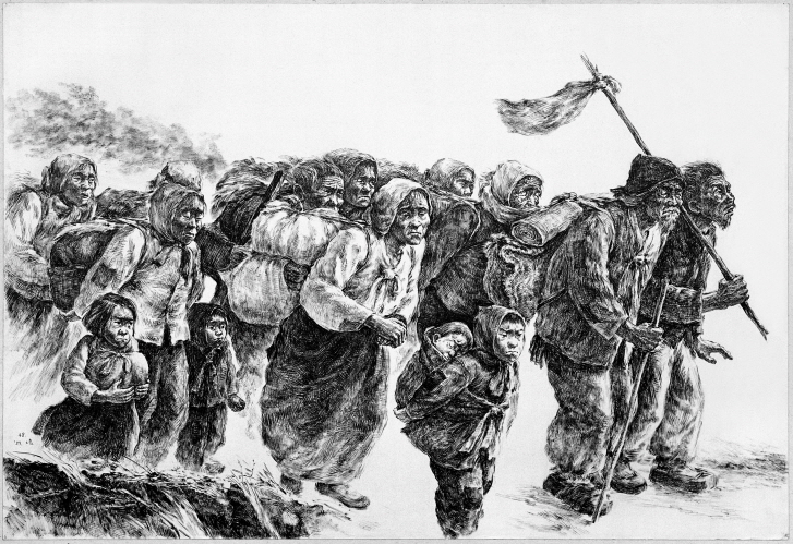 The Refugees Coming Down from the Mountain, 1989, Pen and black ink on paper, 54.4x79.3cm