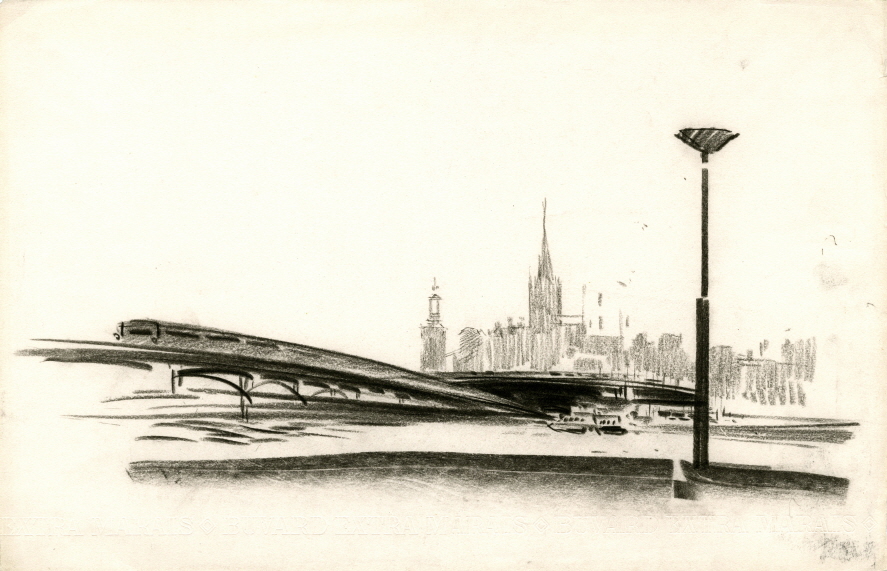Stockholm (Sketch), 1967, Charcoal on paper, 32.7×50.6cm