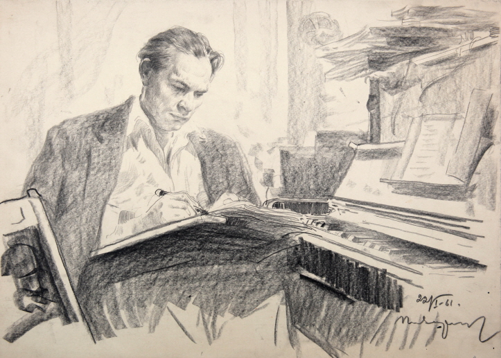 The Composer, 1961, Black chalk, pencil on paper, 36×50cm