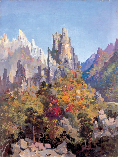 Kumgang Mountain in the Glorious Sunlight, 1953, Oil on canvas, 78×59cm