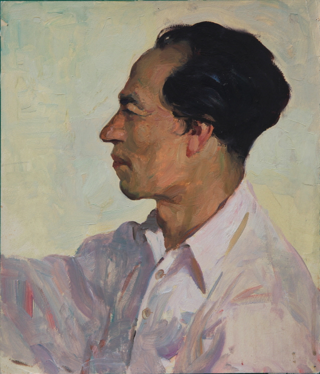 Artist Jung Kwan-chul (Chairman, Central Committee of Joseon Artists' Association), 1954, Oil on paper, 28.5×24cm