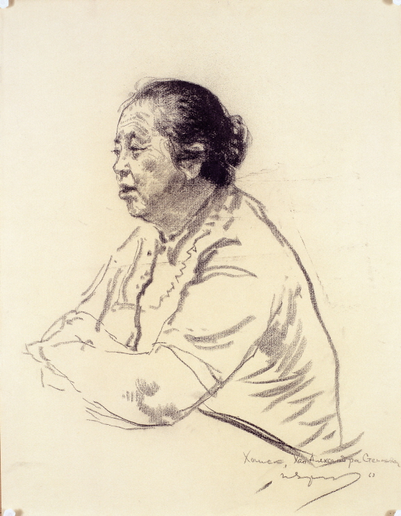 Fisherwoman Hanshura, Kholmsk, 1968, Charcoal, pencil on paper, 64.5×50cm