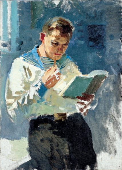 Millitary Cadet Reading a Book (Etude), 1960, Oil on canvas, 70×50cm