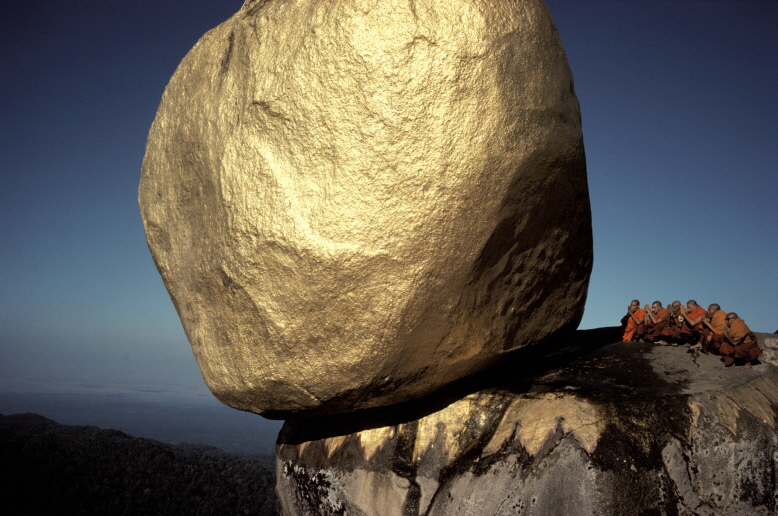 The Golden Rock at the Buddhist holy place, Kyaiktiyo, MIYANMAR, 1978, Dye-transfer, 14 9/16x21 3/4 inches