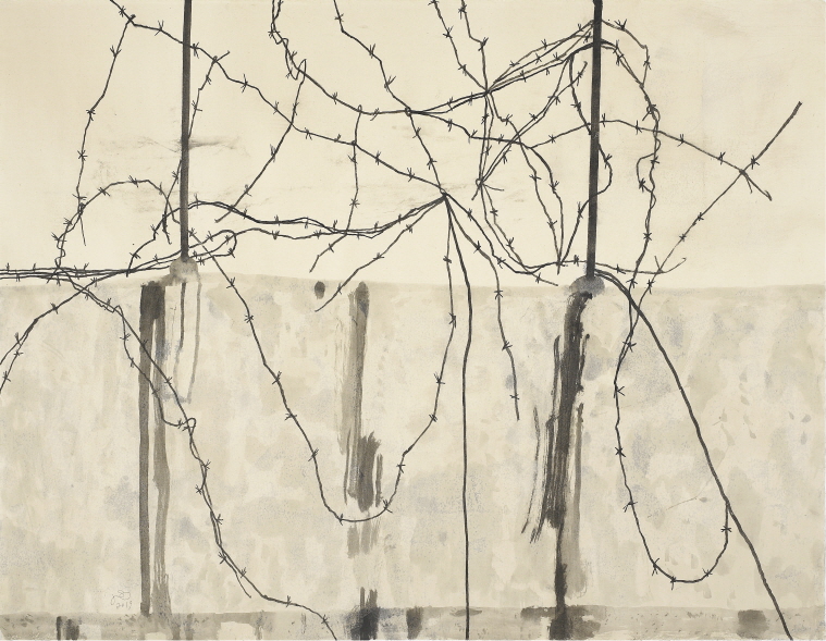 Barbed-Wire Blues, 2019, Ink, color pigment on Jangji, 138x178cm