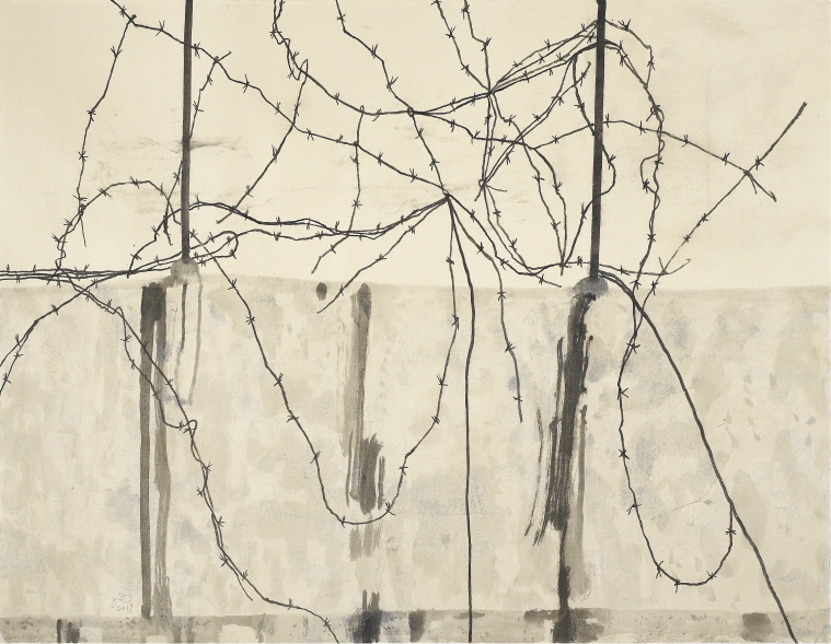Barbed-Wire Blues, 2019, Ink, color pigment on Jangji, 138x178cm