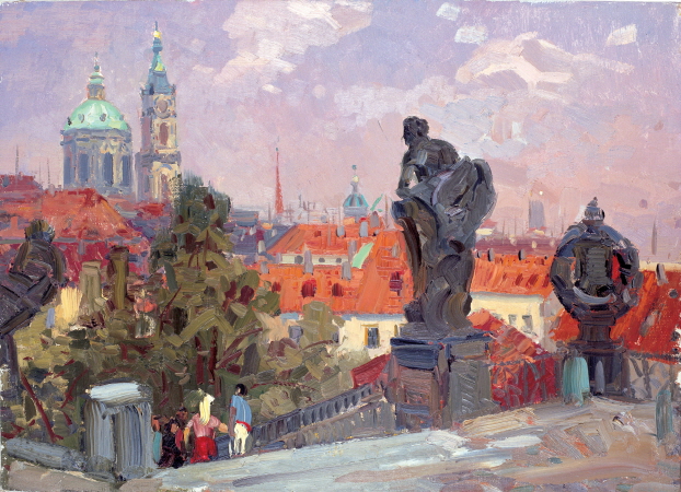 Prague, 1972, Oil on canvas panel, 50×69.5cm