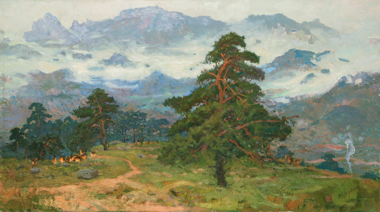 Pine Tree in the Kumgang Mountain, 1987, Oil on canvas, 72×129.5cm