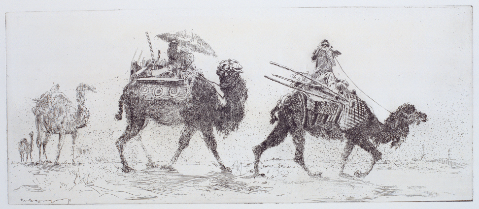 Caravan in Tashkent, 1976, Etching, 21.2×50.2cm