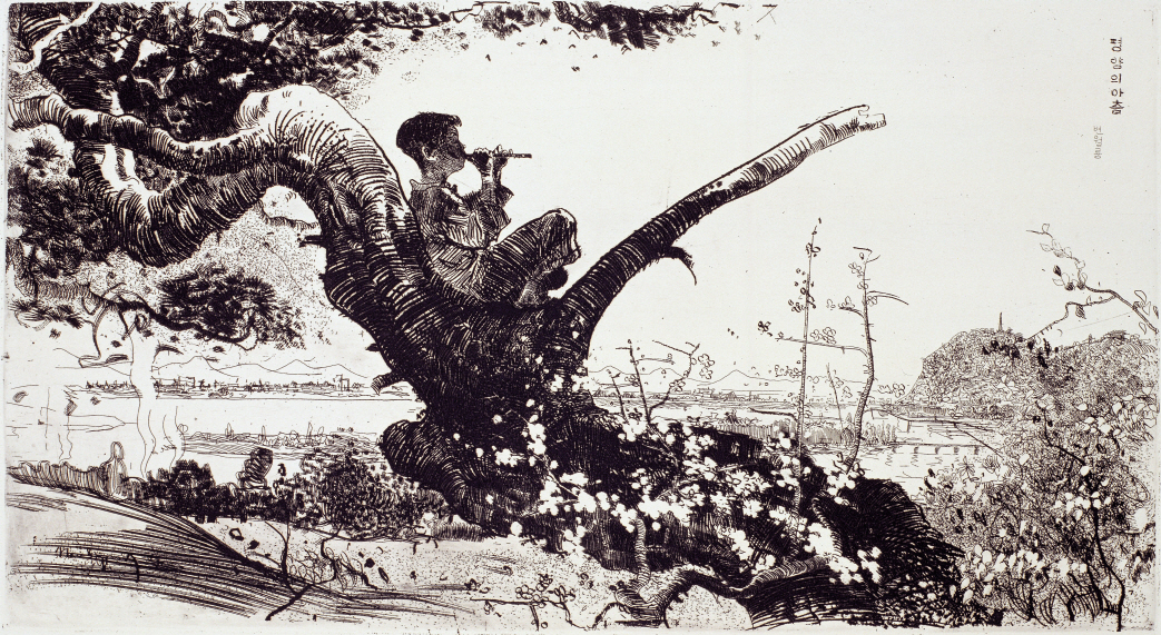 Morning in Pyongyang, 1960, Etching, 34.2×60.8cm