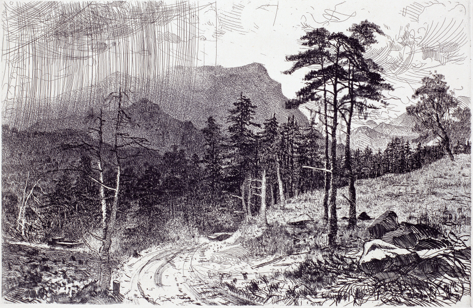 Mountains in Abkhaziya, 1966, Etching, 32×48.7cm