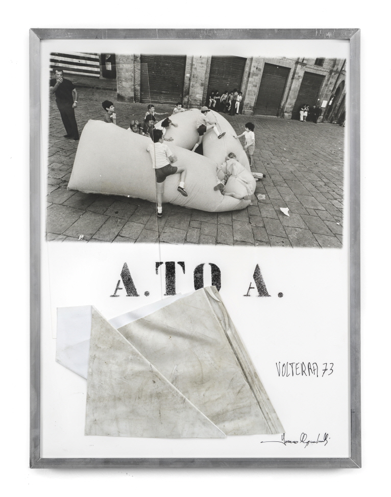 A. to A. (Priori Square, Volterra, 1973), Late 1970s, Felt-tip pen, paint and PVC from the original inflatable artwork on photographic paper, 40x30x3cm