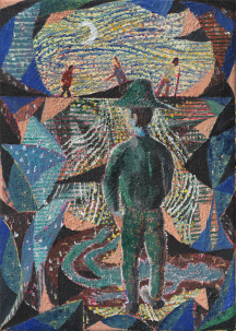 Tom Anholt, Man Mining, 2019, Oil on Linen, 35 x 25cm