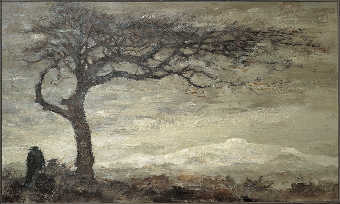 A Crow and the Old Tree, 1996, Acrylic on canvas, 97x162.2cm