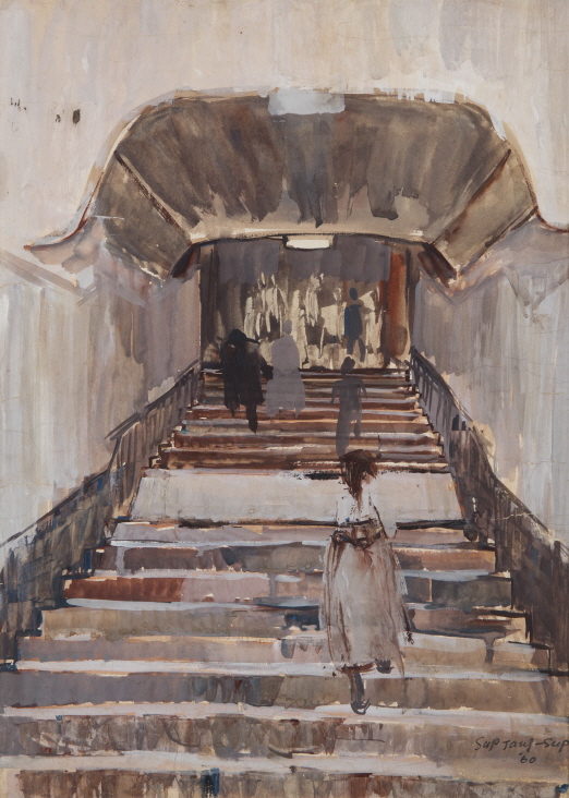 Underpass Near Namdaemun, 1960, Watercolor on paper, 37x52cm