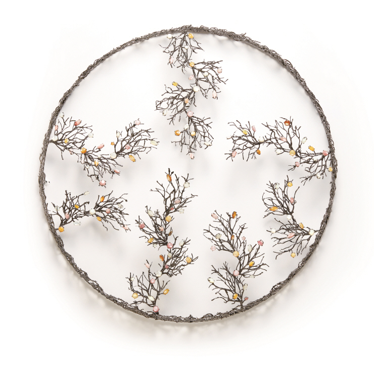Sky in the Orchard, 2018, Mother-of-pearl, pearl, brass, 48(d) x 10cm