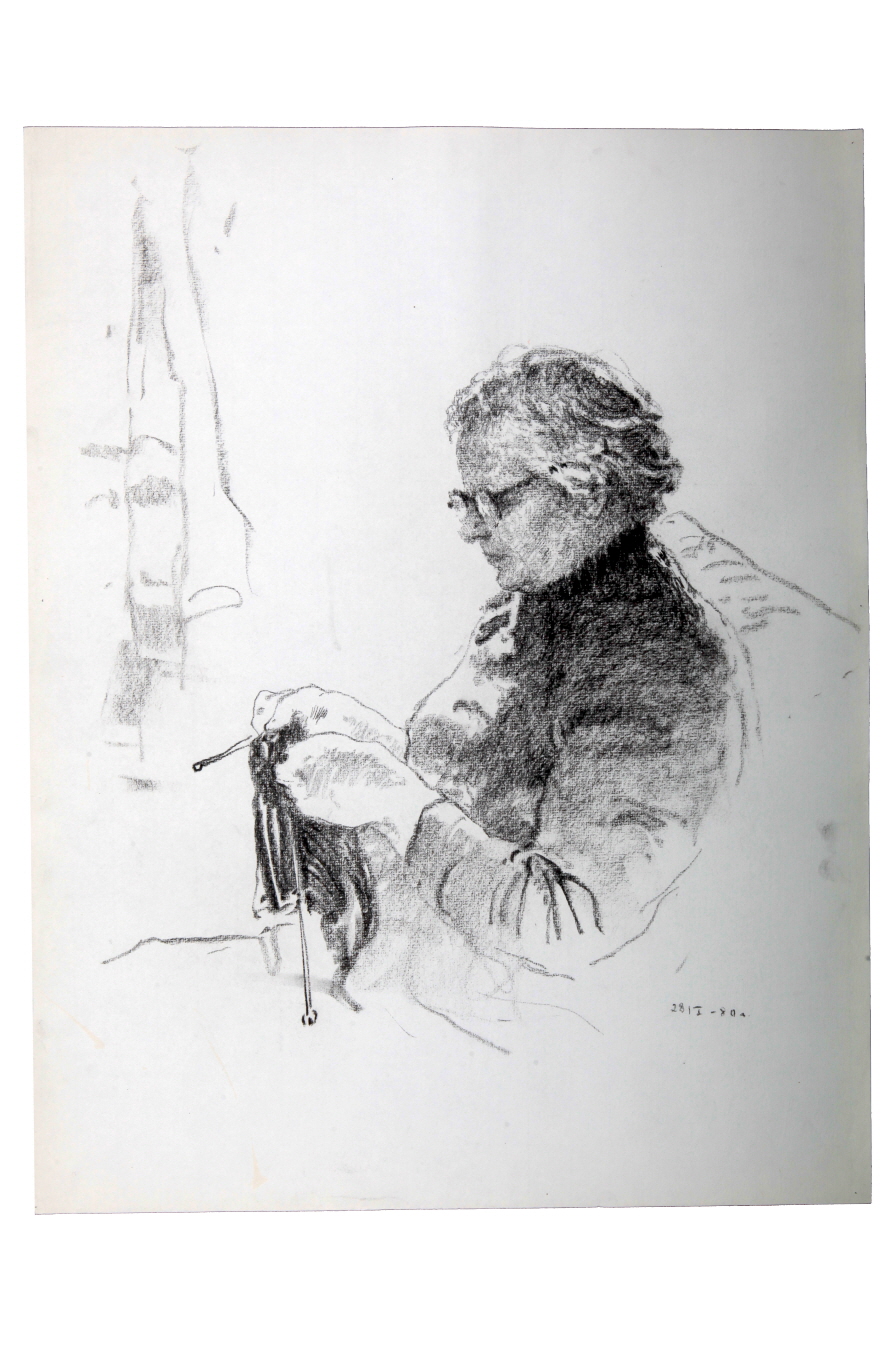 Knitting, 1980, Charcoal on paper, 63.8×49.5cm