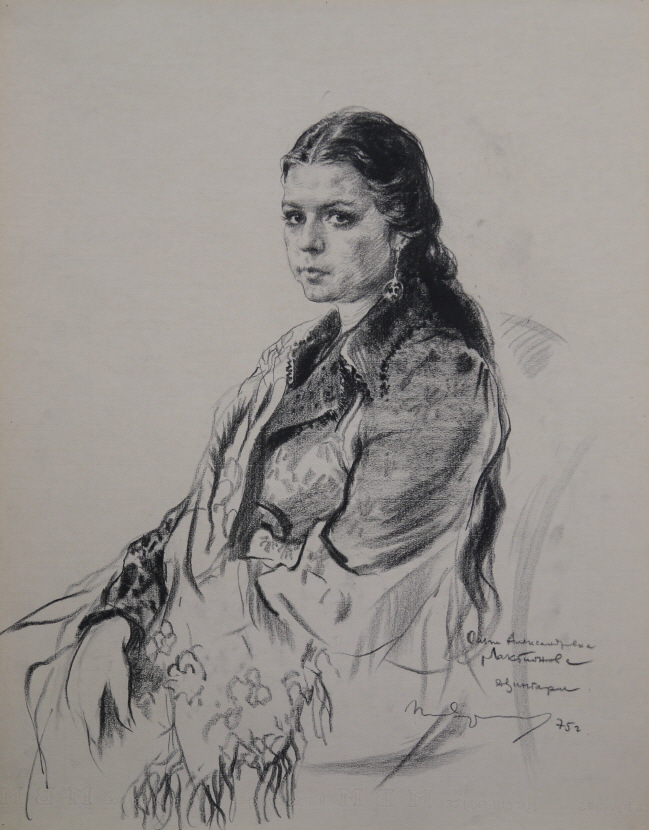 Portrait of O. A. Laktionova, 1975, Charcoal on paper, 63.5×50cm