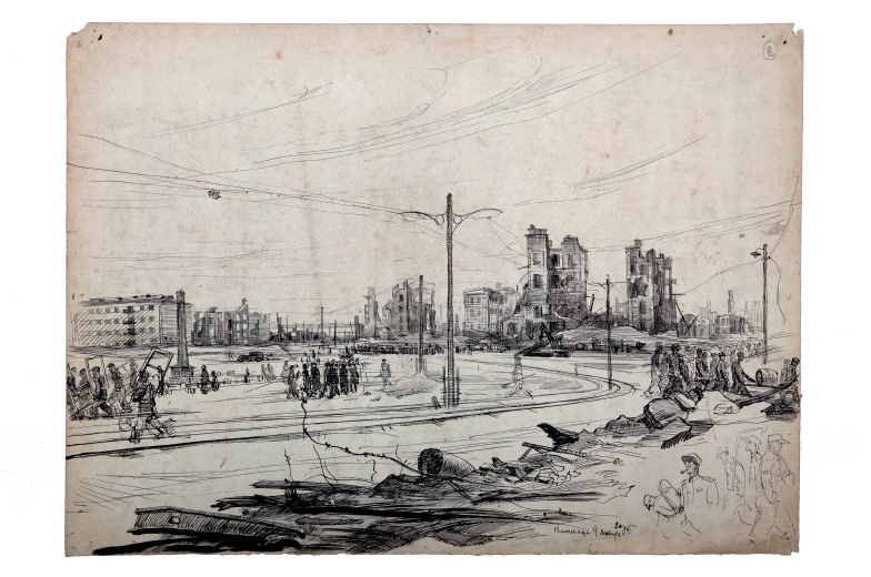 January 9th, a Square in Pyongyang, 1953, Ink, pen on paper, 44×61cm
