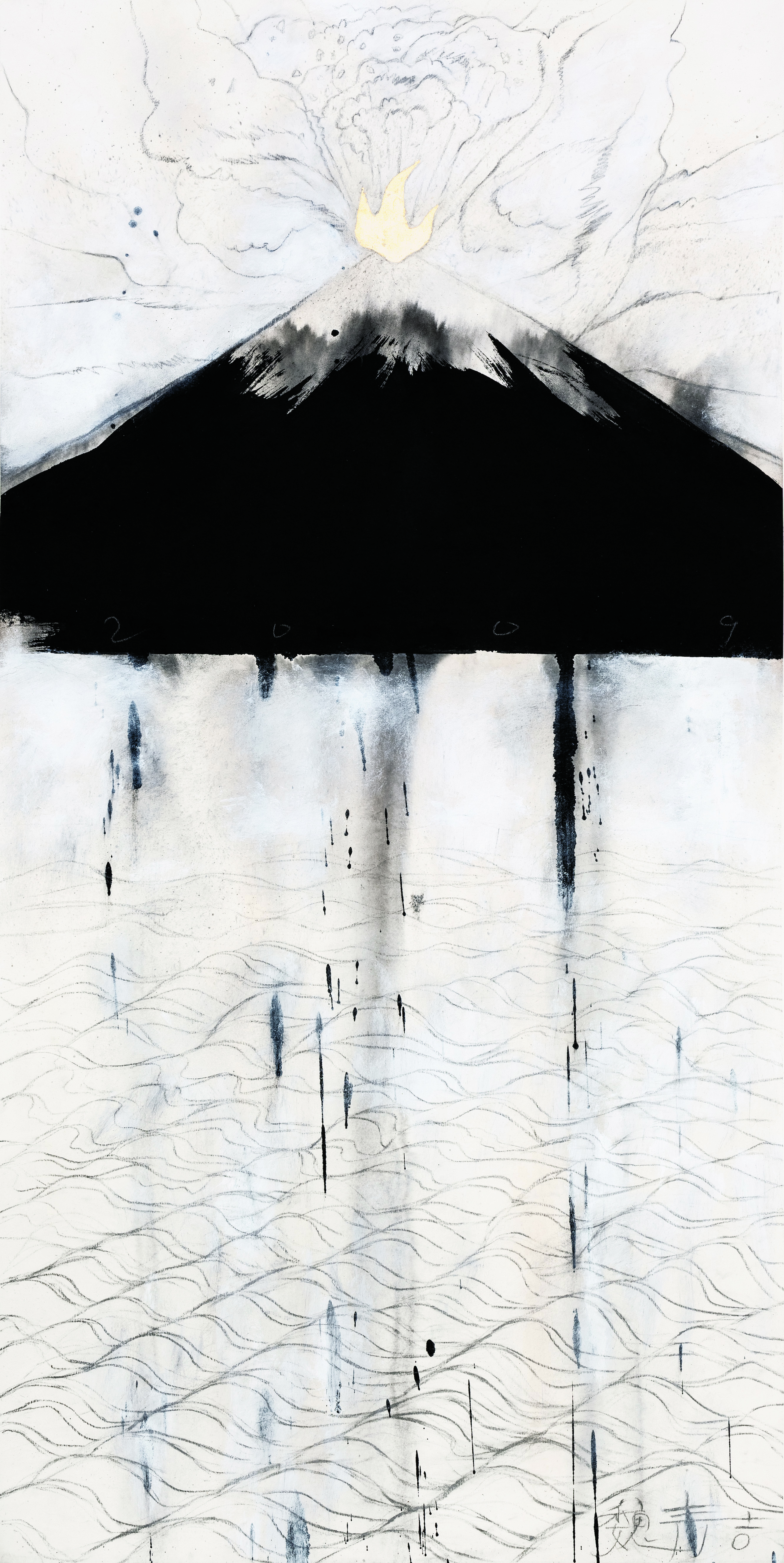 Wei Qingji   Mirage-It Look Like the Fuji Mountain   2009   Ink and mixed media on rice paper   136x70cm