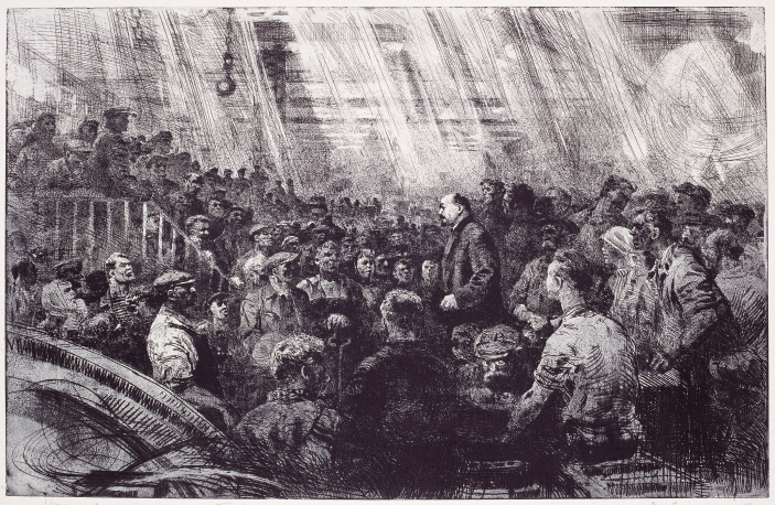 V. I. Lenin Surrounded by Laborers of Petrograd, 1969, Etching, 54×83.7cm