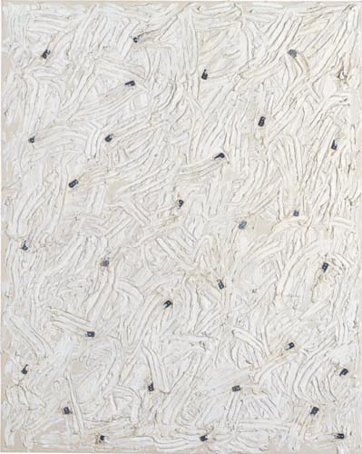 Günther Uecker Action 1989 Bond, plaster(white), nails, canvas on panel board 200x160cm