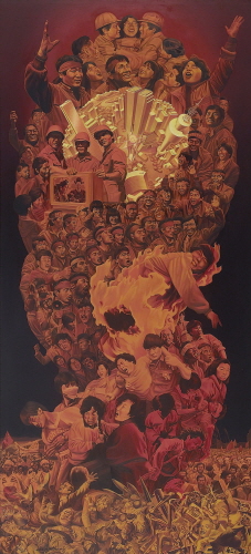 SHIN Hakshul June Uprising and July, august labor struggle 1991 Oil on canvas 286x130.3cm