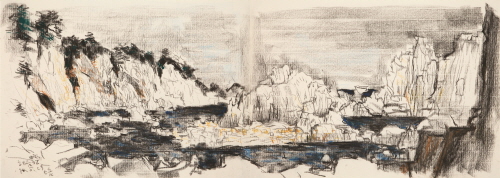 Haegumgang Seashore, 1998, Charcoal and pastel on paper, 39x108cm