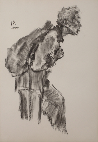 He who carries the haversack, 2000, Charcoal on paper, 77x52cm